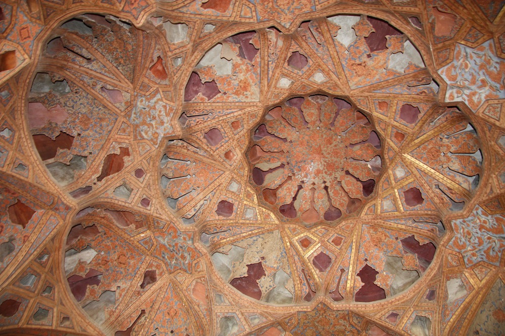 The ceiling of the music room, at AliQapu Palace, Imam Square in Esfahan, Iran.