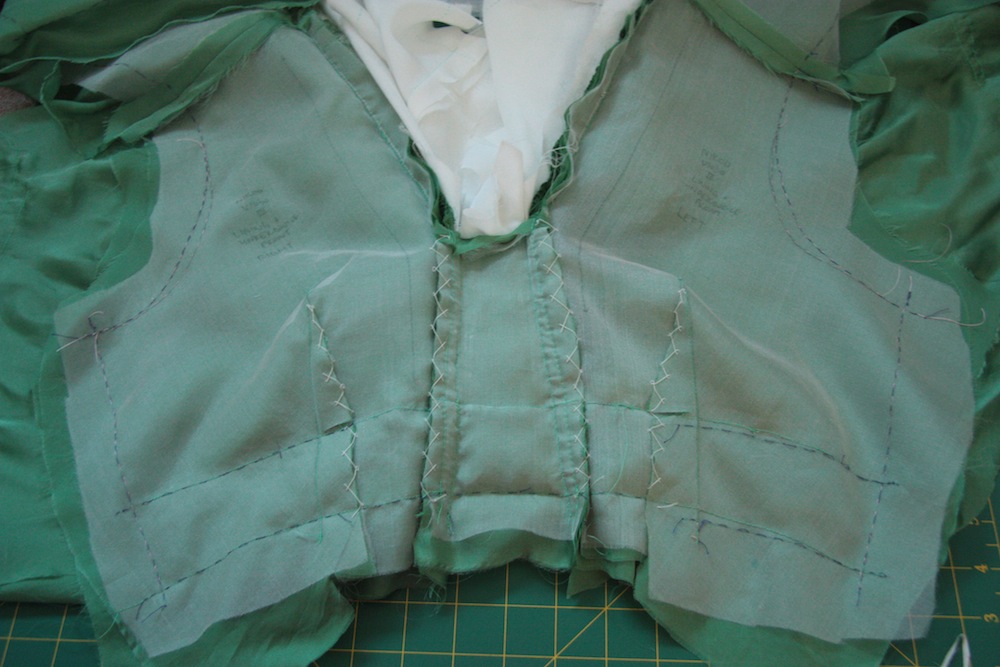 The 'extended' trapezium as viewed from the inside - the stitch line across the bodice shows where it would have originally stopped.